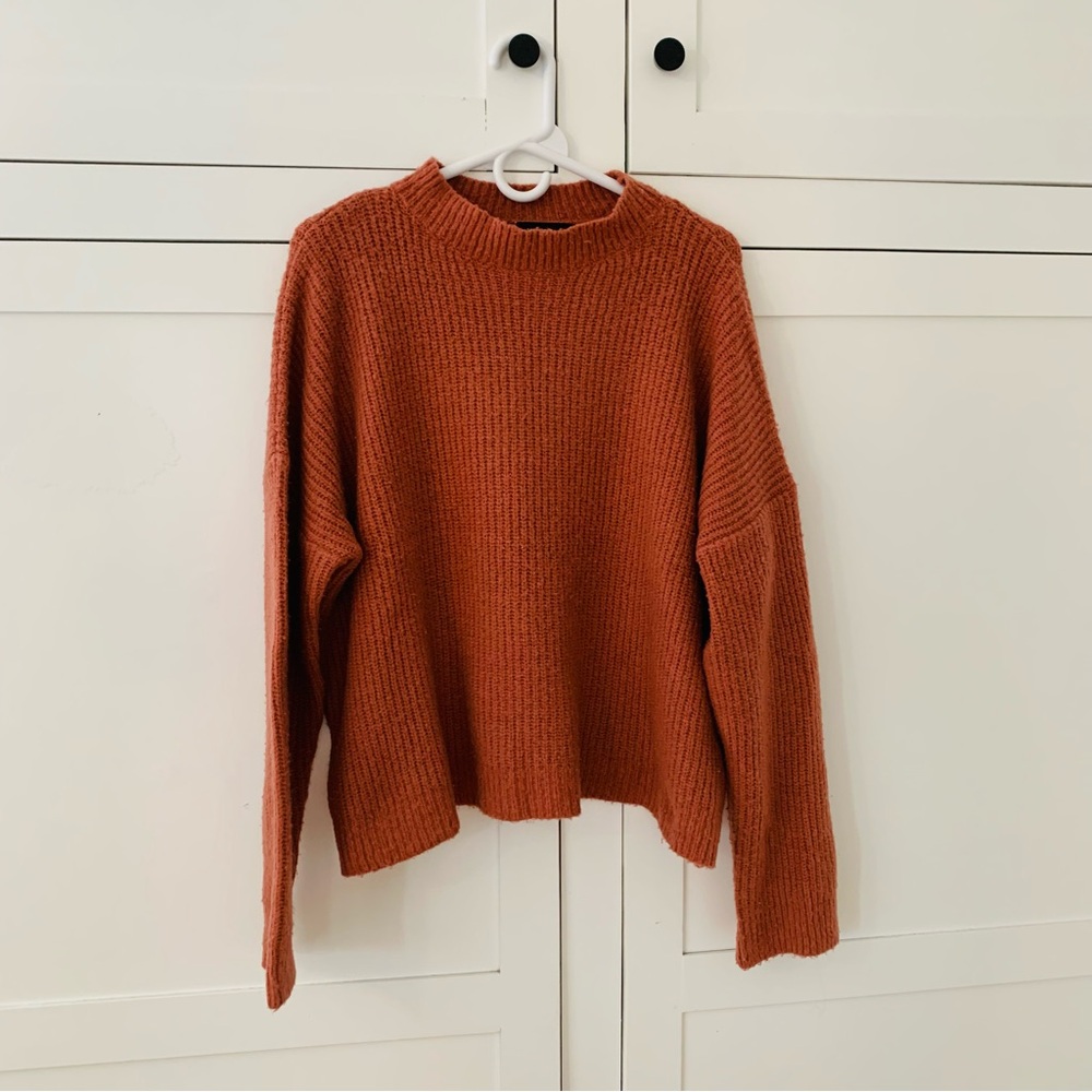 Forever 21 Pink Knit Mock Neck Long Sleeve Crop Boxy Top Size Medium